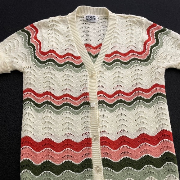 VTG Rosanna short sleeve cardigan w/ wavy pattern sz L - Picture 2 of 8
